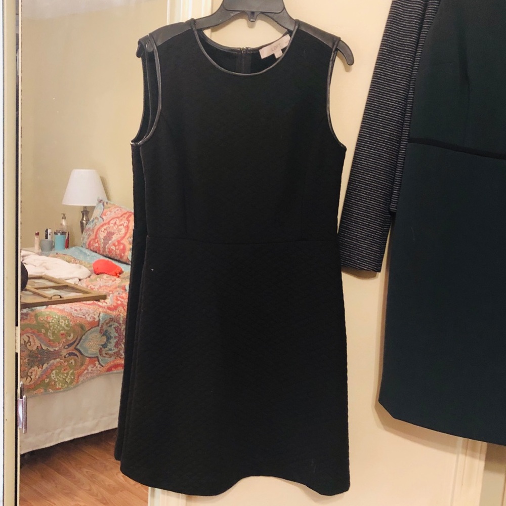Loft black tailored quilted sheath dress.